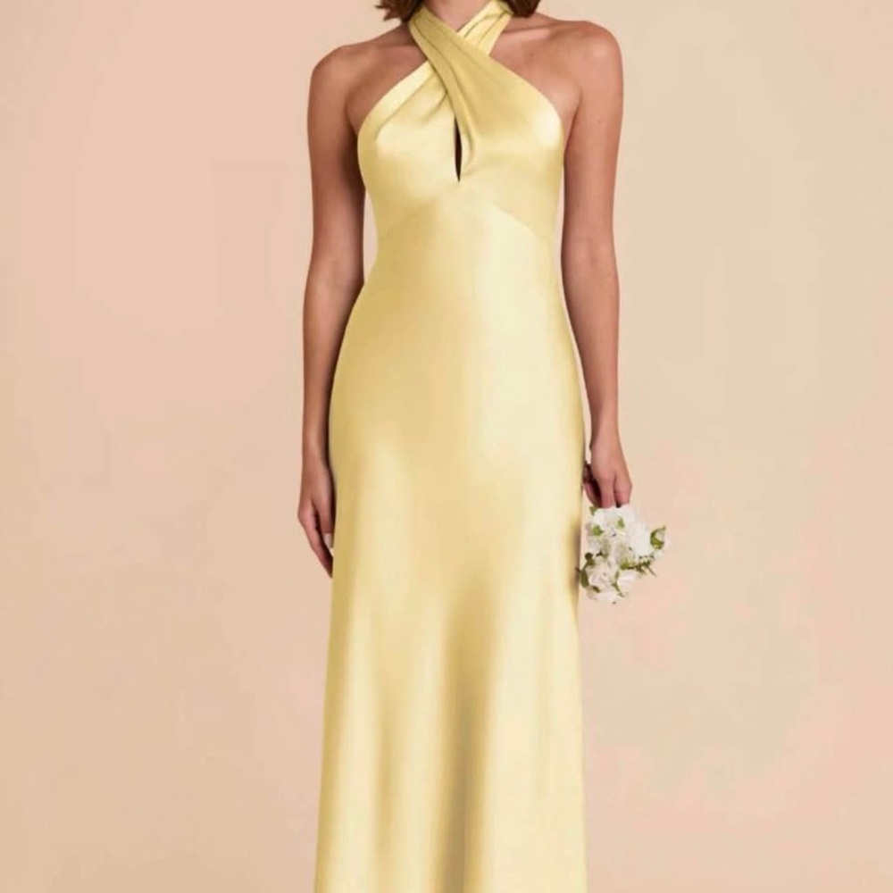 Birdy Grey Satin Halter Maxi Dress in Pale Yellow
